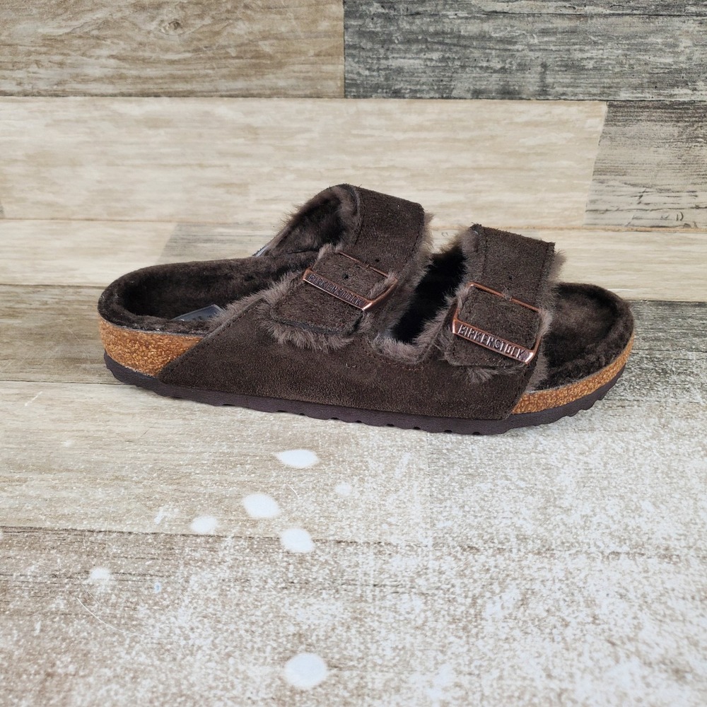 Birkenstock Arizona Shearling Sandals Womens Sz 6 Narrow Mocha Suede